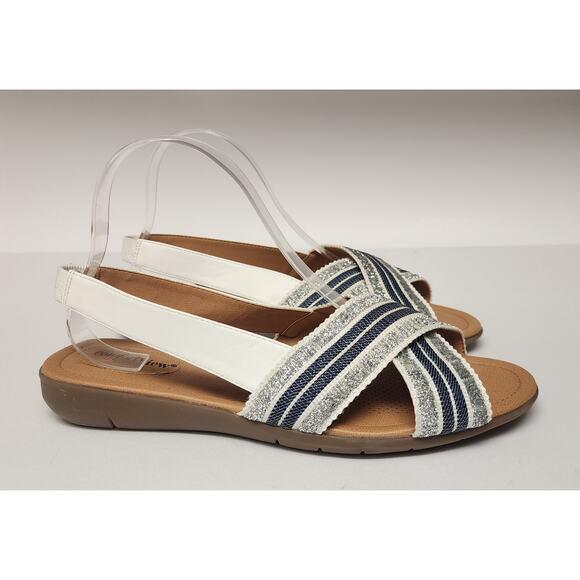 Comfortview Women's Slingback Blue/White Flat Sandals Size 10W - Picture 8 of 12